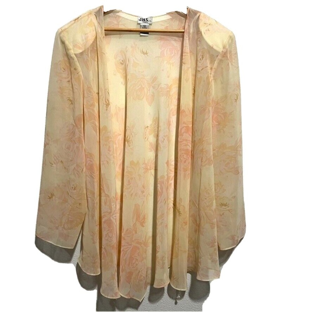 Vintage J.B.S. Ltd. Y2K Women's Padded Light Open Front Hi-Low Cream/Pink Top L